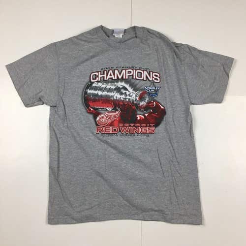 Detroit Red Wings 2008 NHL Stanley Cup Gray Official Locker Room T-Shirt Sz L