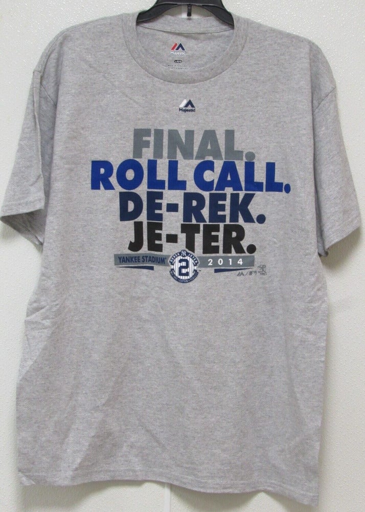 Majestic MLB New York Yankees Derek Jeter Final Roll Call - T Shirt Gray Size Large