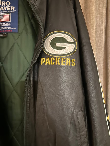 Vintage Green Bay Packers Leather Jacket Mens Size XL Pro Player