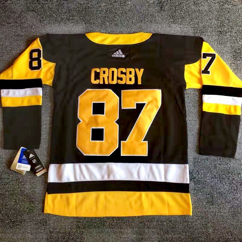 Adidas Pittsburgh Penguins No87 Sidney Crosby Black Home Authentic Fashion Gold Stitched NHL Jersey