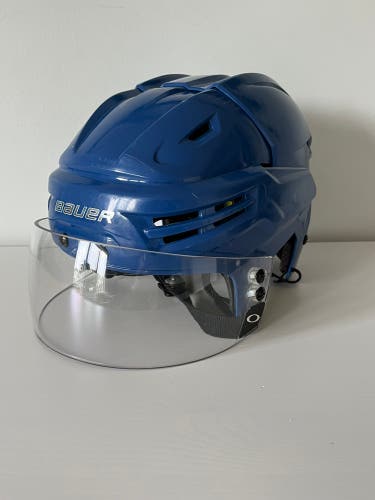 Used Medium Bauer Re-Akt Helmet Blue With Pro Stock Oakley Straight Cut Visor