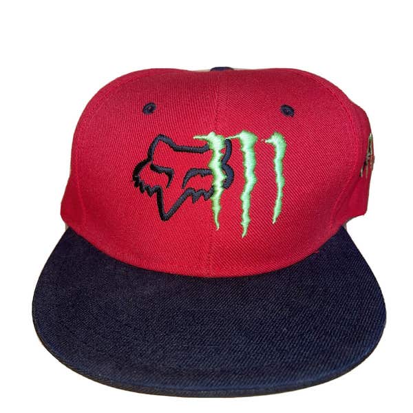 Monster Energy Fox Racing Snapback Hat Embroidered Logo Red  display picture 1