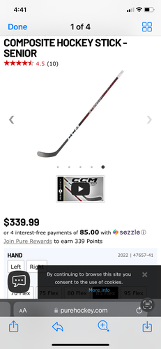 Senior New Left Hand CCM JetSpeed FT5 Pro Hockey Stick P92