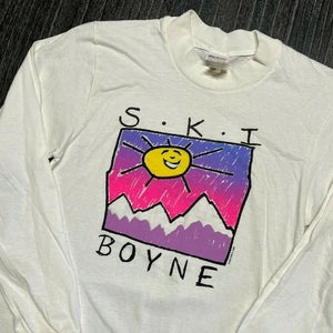 Ski Boyne Mountain T Shirt Men Small Adult White Long Sleeve Vintage 90s MI USA