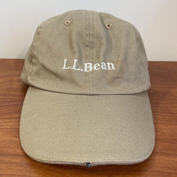 LL Bean Hat Baseball Cap Adult Beige Tan Light on Brim Small Flashlight Hike USA