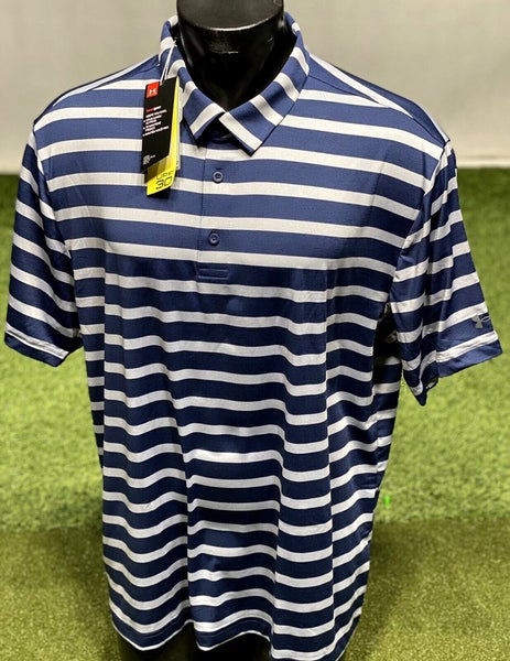 Navy Under Armour N* Sideline Stripe Polo (White)