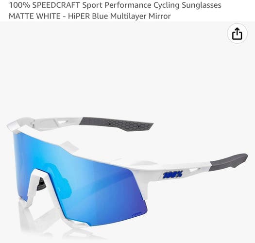 100% SPEEDCRAFT Sport Performance Cycling Sunglasses MATTE WHITE - HiPER Blue Multilayer Mirror
