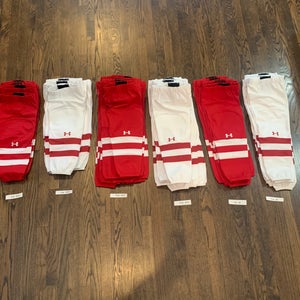 NEW -NCAA WOMENS UW BADGERS 1 pr WHITE Under Armour Pro Stock Socks remaining available.