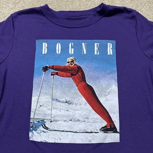 Bogner Ski T Shirt Boys Medium Youth Kids Purple Vintage Outdoor Mountain USA