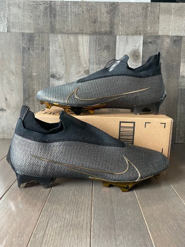 Nike Vapor Edge Elite 360 Flyknit Black Metallic Gold Football Cleats Sz 16