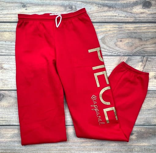 Piece Apparel Drawstring Cuffed Sweatpants Relaxed Fit Joggers Red Gold Men's XS