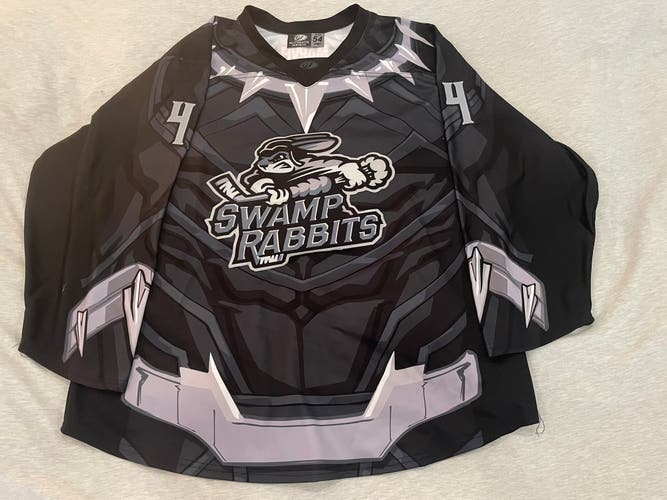 ECHL Black Panther MARVEL Greenville Swamp Rabbits Game Worn Autographed Jersey and Socks