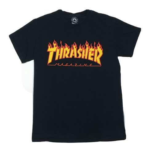 Thrasher Skateboard Magazine Flaming Spell Out Logo T-Shirt Black Men's Large
