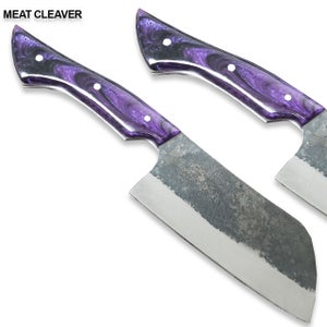 New WHITE DEER 1095 Forged Steel Purple Resin Handle Classic Butcher's Japanese Cleaver