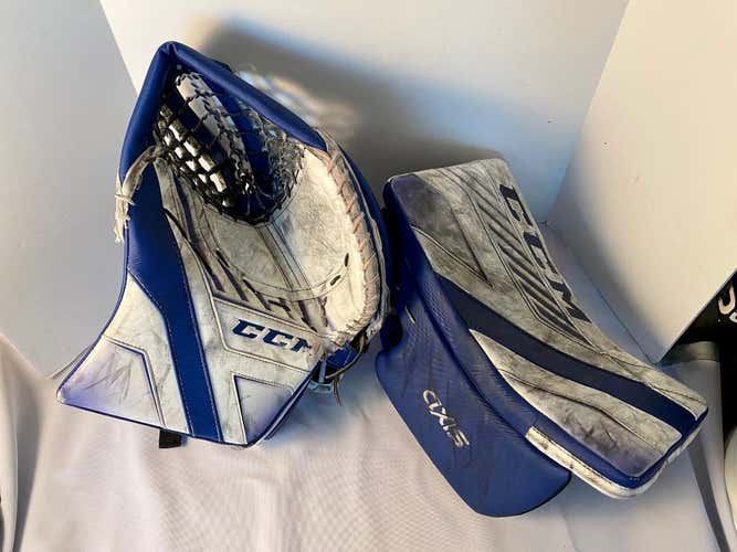 CCM Axis Goalie Glove Set Royal/White Senior Trapper/Blocker Regular