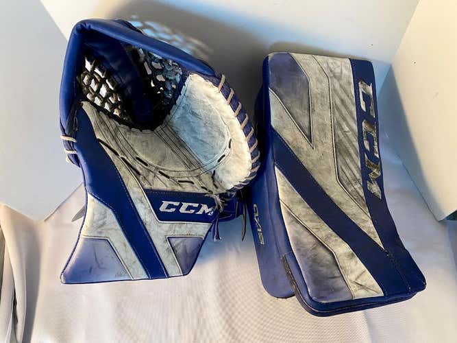 CCM Axis Goalie Glove Set Royal/White Senior Trapper/Blocker Regular