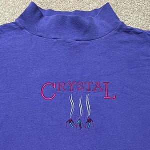 Crystal Ski USA T Shirt Men XL Adult Purple Long Sleeve Mock Neck Vintage 90s