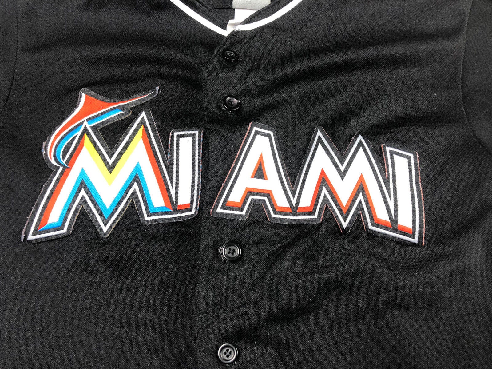 Majestic Florida Miami Marlins Black w/ Rainbow Logo Baseball Adult Shirt M