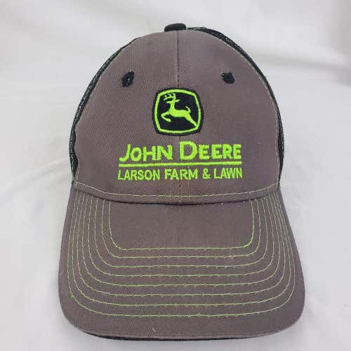 John Deere Larson Farm & Lawn Black Gray Green Strapback Trucker Mesh Cap Hat