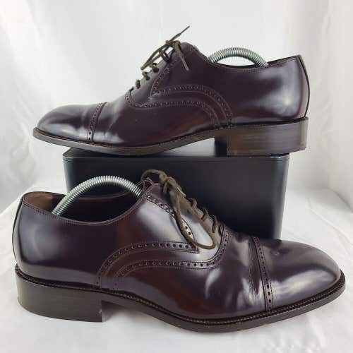 Bally Amado Dark Brown Red Patent Leather Cap Toe Oxford Dress Shoes Mens 10 D