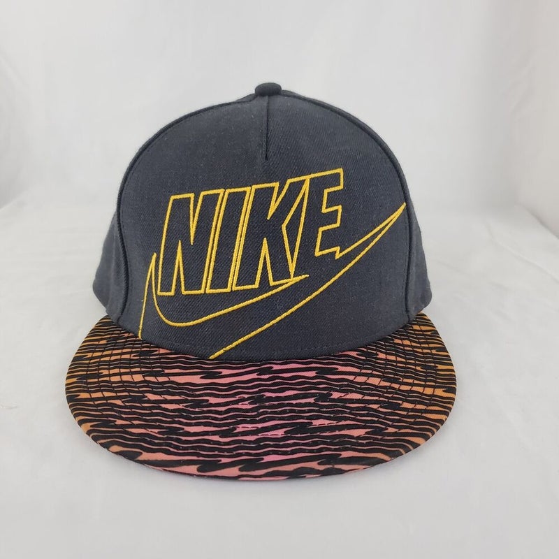Nike True Wool Spell Out Snap Back Hat Cap Neon Pink Yellow Gray Striped