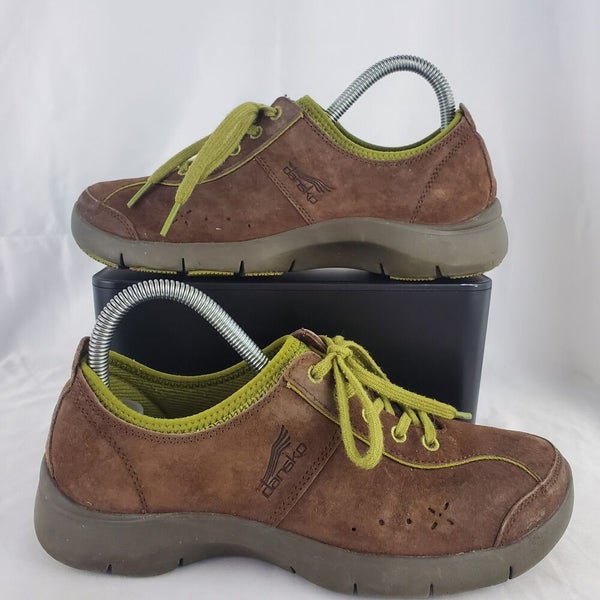 Dansko Elise Slip Resistant Brown Green Suede Shoes Womens Size 37