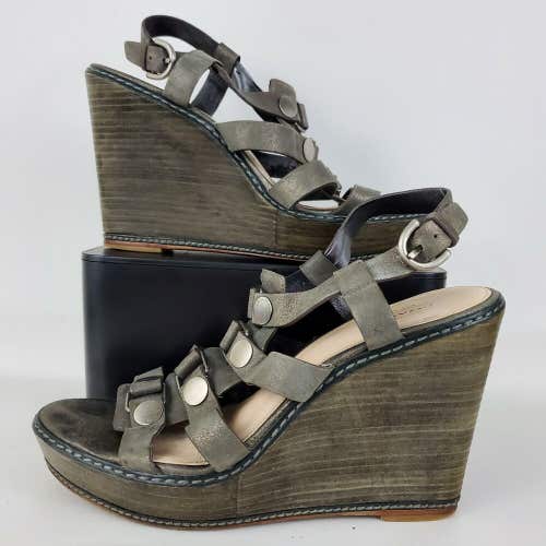 Coach Mallorie Wedges Women's Size 9 B Metallic Slip On Strappy Buckle Sandals