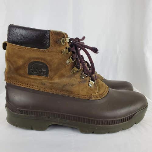 Sorel Winter Snow Rubber Leather Duck Boots Felt Lining Lace Up Mens Size 12