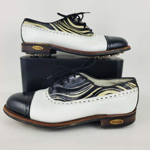 Womens FootJoy Classics Spiked Golf Shoes Black White Zebra Cap Toe 7B 90264