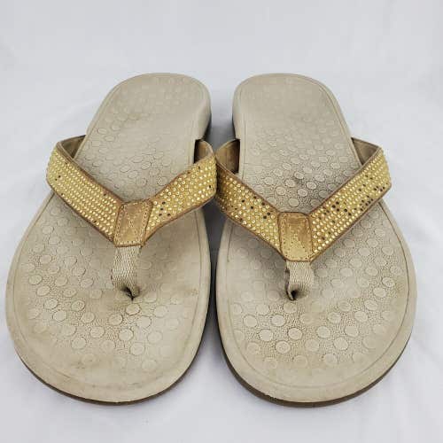 Vionic Womens Orthaheel Technology Tide Beige Gold Sequin Flip Flop Sandal Sz 11