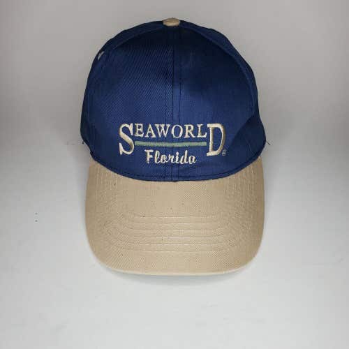 Seaworld Florida Blue Tan Snapback Cap Baseball Hat Adjustable