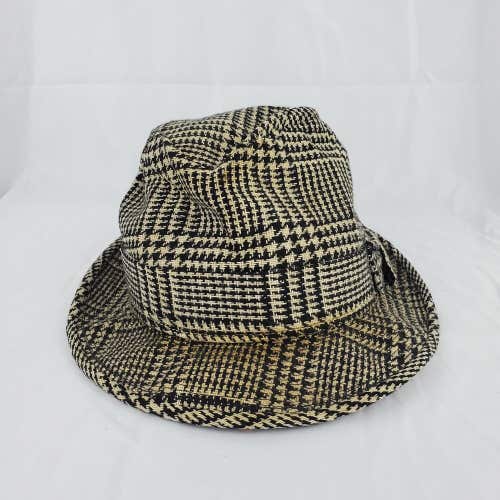 Vintage Unbranded Mens Plaid Beige Black Fedora Hat Size Medium