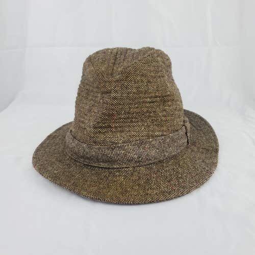 Vintage Brown Sears Plaid Hat Mens Size 6 3/4-6 7/8 Arrow