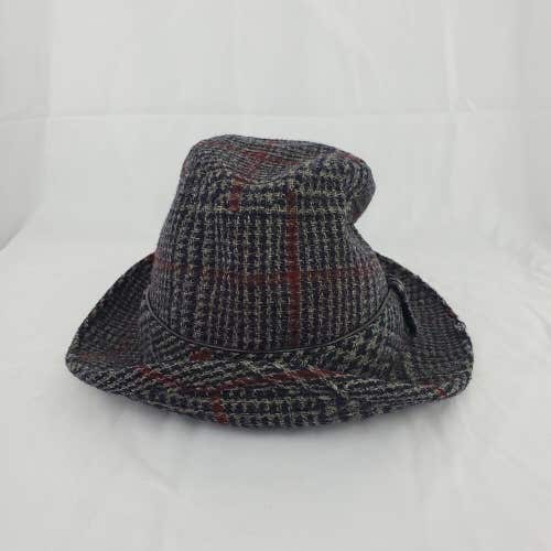 Vintage Knox Black Red Plaid Fedora Hat Mens Size 7