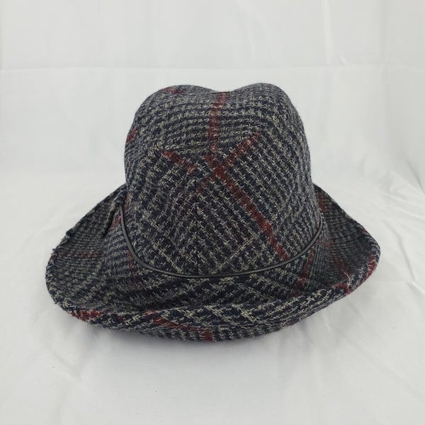 Vintage Knox Black Red Plaid Fedora Hat Mens Size 7