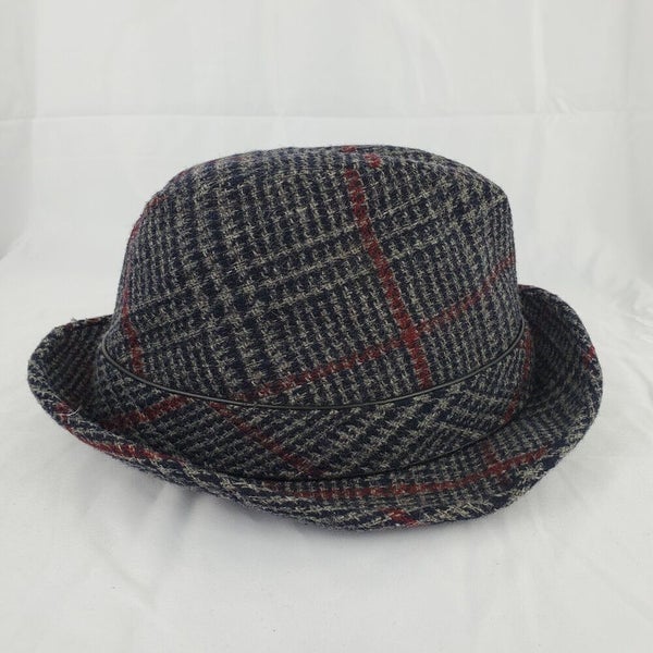 Vintage Knox Black Red Plaid Fedora Hat Mens Size 7
