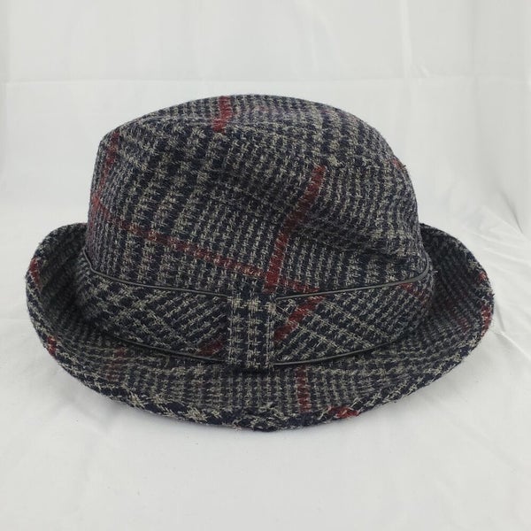 Vintage Knox Black Red Plaid Fedora Hat Mens Size 7