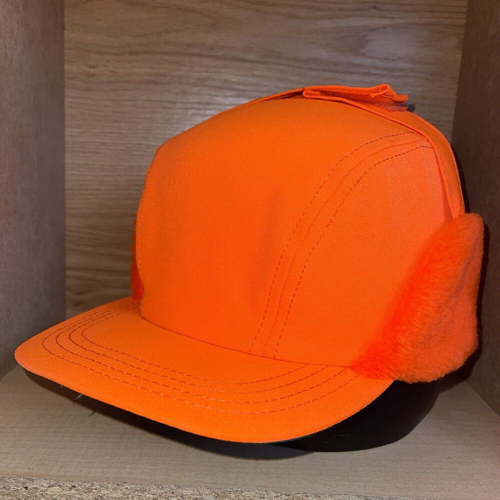 blaze orange cap with ear flaps
