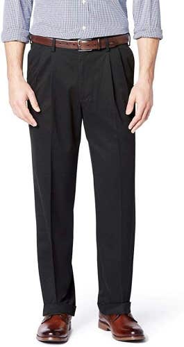 Dockers Men's Relaxed Fit Comfort Khaki Pants - Pleated 44X32 Black