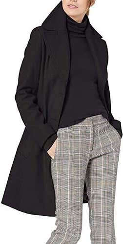 Calvin Klein Women's Single Breasted Spread Collar Wool Jacket Black Medium