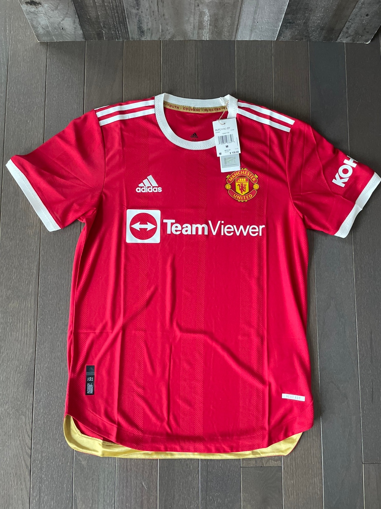 Adidas Manchester United Home Authentic Soccer Jersey $130 Red White NEW Medium