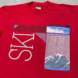 Wolf Creek Mountain T Shirt Men Medium Red Vintage 90s Ski Snowboard Retro USA