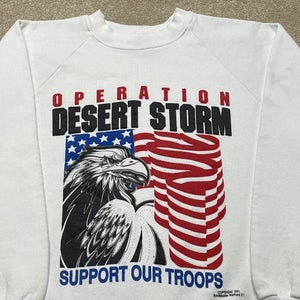 Desert Storm Sweatshirt Men Small Military Crewneck Pullover Army USA Flag Eagle
