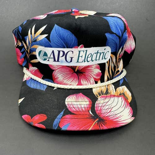 Vintage APG Electric Corded Floral Hawaiian Snapback Trucker Cap Hat San Sun