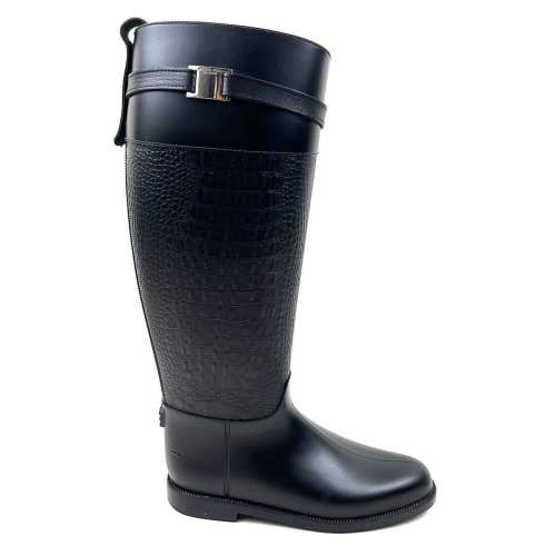 Michael Kors Collection Miranda Tall Black Croc Embossed Rain Boots Size 9 EU 40