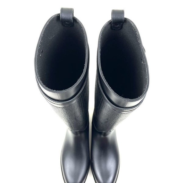 Michael Kors Collection Miranda Tall Black Croc Embossed Rain Boots Size 9  EU 40