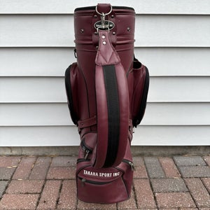 Vintage Takara Sport Inc Golf Bag Dark Red Leather Single Strap 14 Way Dividers