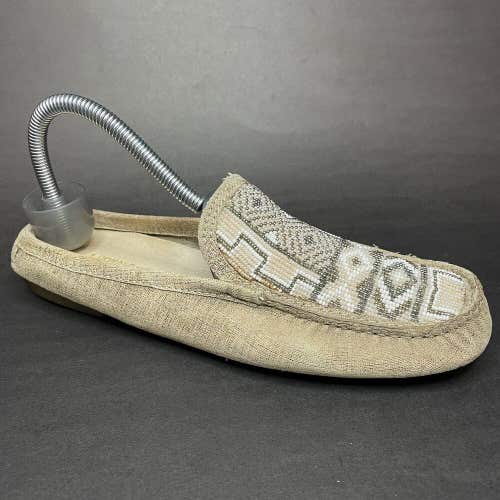 Donald J Pliner Womens Vevi Mule Flat Shoes Tan Khaki Aztec Beaded Slip On 7 M