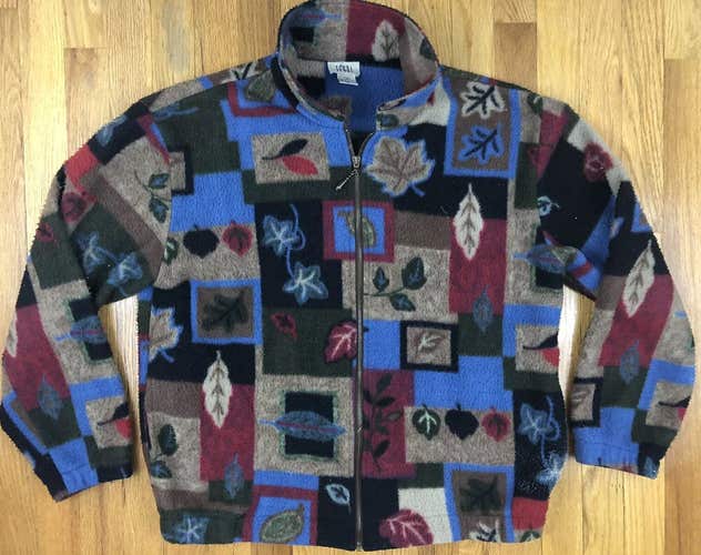 VTG Teddi Zip Up Jacket Fall Leaves Colorblock Medium Men’s Floral Sweater