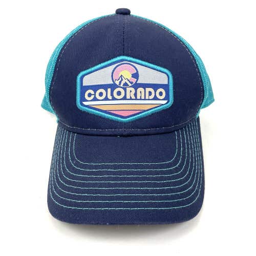 Colorado Sunrise Sunset Mountains Snapback Hat Cap Mesh Trucker Blue Pink